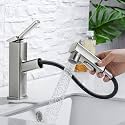 HANLIAN Brushed Nickel Single Hole Bathroom Sink Pull Out Faucet