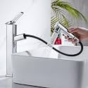 HANLIAN Chrome One Hole Tall Pull Out Bathroom Vessel Sink Faucet