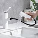 HANLIAN Single Hole Bathroom Sink Pull Out Faucet with Rotating Spout