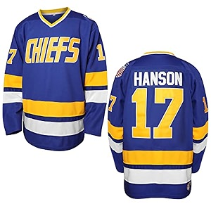 hanson brothers hockey jersey 16 charlestown chiefs 17 jeff slap shot 18 movie hockey jersey blue white s-3xl