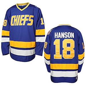 hanson brothers hockey jersey 16 charlestown chiefs 17 jeff slap shot 18 movie hockey jersey blue white s-3xl