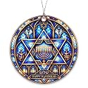 Hanukkah Ornaments, Christmas Ornaments 2026, Stained Glass Style Round Hanging Ornament, Blue and Gold Keepsake for Hanukkah Celebration, Holiday Tree and Gift Giving