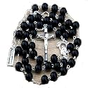 Hanumex Black Bead Alloy Rosary Cross Necklace for Men