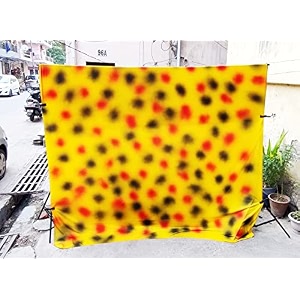 hanumex professional backdrop chromakey screen background photo light studio photography background for vfx editing youtube video fb short video instagram reels black and red dotted on yellow