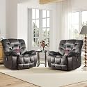 HAOMARKETS Oversized Power Recliner Chair with Massage and Heat Set of 2, 41" Wide Electric Reclining Chairs with USB Port, Breathable Fabric Overstuffed Reclining Sofa for Living Room Bedroom