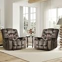 HAOMARKETS Oversized Power Recliner Chair with Massage and Heat Set of 2, 41" Wide Electric Reclining Chairs with USB Port, Breathable Fabric Overstuffed Reclining Sofa for Living Room Bedroom