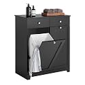 Haotian Laundry Hamper Cabinet, 2 Baskets, 35.4 x 14.5 x 29.5 in, Black