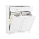 Haotian Laundry Hamper Cabinet, 2 Baskets, 35.4 x 14.5 x 29.5 in, White