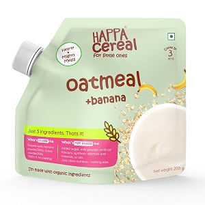 happa oatmeal and banana organic cereal for babies  only 2 ingredients  no sugar oil milk powder flavours or colours  traditional porridge recipe  cooks in 3 minutes  stage 2 6 months  200g pack