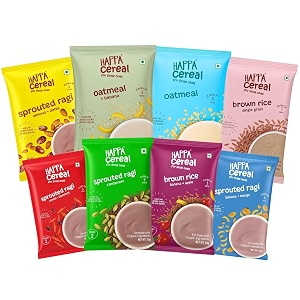 happa ragi and oatmeal and brown rice cereal for babies  only 3 ingredients  no sugar oil milk powder flavours or colours  traditional porridge recipe  cooks in 3 minutes  stage 2 6 months  pack of 8 50g each