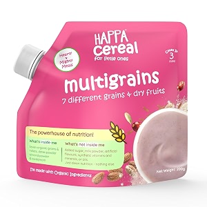 happa multigrain cereal for babies  only 7 ingredients  no sugar oil milk powder flavours or colours  traditional porridge recipe  cooks in 3 minutes  stage 2 6 months  200g pack