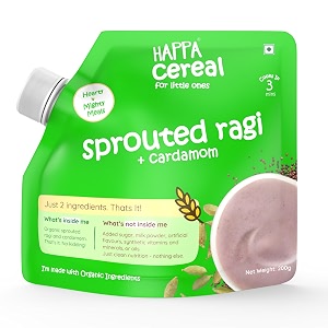 happa ragi and cardamom cereal for babies  only 2 ingredients  no sugar oil milk powder flavours or colours  traditional porridge recipe  cooks in 3 minutes  stage 2 6 months  200g pack