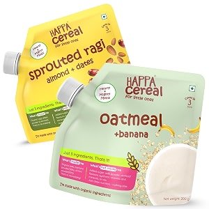 happa organic food oatmeal porridge mix cereal 200 gm pack of 2 ragi  almonds  dates amp oatmeal  banana