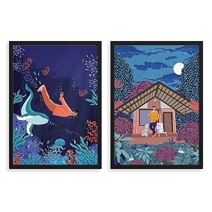 happening hippo set of 2 framed aesthetic wall poster a4 size  positive vibes posters  printed painting  wall hanging decoration for bedroom living room home  dive in amp wood cottage