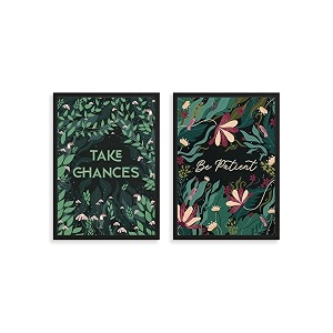 happening hippo wall posters combo  wooden frame wall art  ideal for bedroom home office amp study room  take chances amp be patient print  set of 2  a4 size