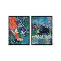 Happening Hippo Wall Posters Combo | Wooden Frame Wall Art | Ideal for Bedroom, Home, Office, &amp; Study Room | Dreaming Man &amp; Piano in the Woods Print | Set of 2 | A4 Size