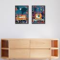 Happening Hippo Wall Posters Combo | Wooden Frame Wall Art | Ideal for Bedroom, Home, Office, &amp; Study Room | Lets Go &amp; Working In the Forest Print | Set of 2 | (12.5 inch x 9.5 inch)