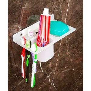 happi unbreakable abs plastic 3 in 1 soap dish holder glass tumbler and tooth brush holders soap stand soap case soap holder stand wall mounted for bathroom white