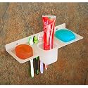 HAPPI Unbreakable ABS Plastic 4 in 1 Soap Dish Holder Glass Tumbler and Tooth Brush Holders, Soap Stand, Soap Case, Soap Holder Stand Wall Mounted for Bathroom (White)