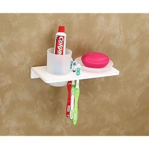 happi unbreakable acrylic soap dish with glass tumbler soap stand soap case soap holder stand wall mounted for bathroom with removable drain tray white