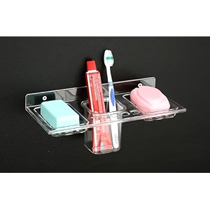 happi unbreakable pc plastic 4 in 1 soap dish holder glass tumbler and tooth brush holders soap stand soap case soap holder stand wall mounted for bathroom clear