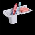 HAPPI Unbreakable PTMT Plastic 3 in 1 Soap Dish Holder Glass Tumbler and Tooth Brush Holders, Soap Stand, Soap Case, Soap Holder Stand Wall Mounted for Bathroom (White)