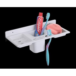 happi unbreakable ptmt plastic 4 in 1 soap dish holder glass tumbler and tooth brush holders soap stand soap case soap holder stand wall mounted for bathroom white
