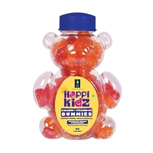 happi kidz calcium  vitamin d gummies for kids  daily support for growth teeth and strong bone development immunity booster  trusted daily supplement for kids  60 gummy  strawberry