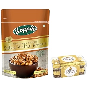 happilo deluxe 100 natural kashmiri walnut kernels 200g pack of 1 amp ferrero rocher 16 pieces 200 gm