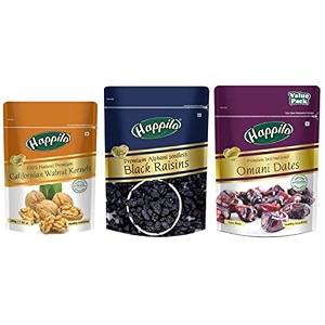 happilo dried premium international omani dates 250 gram amp premium afghani seedless black raisins 250 gram amp premium 100 natural californian walnut kernelsdried 200 gram