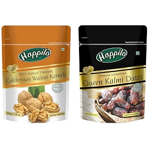 happilo premium 100 natural californian walnut kernelsdried200g amp premium international fresh queen kalmi dates 200gm