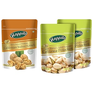 happilo premium 100 natural californian walnut kernelsdried200g amp premium californian roasted and salted pistachios 200g pack of 2 amp premium dried afghani anjeer 200g pack of 5