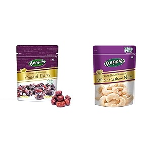 happilo premium international omani dates 250g amp happilo 100 natural premium whole cashews value pack pouch 500 g