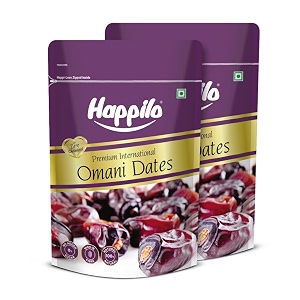 happilo premium international omani dates 250gm khajoorkhajur healthy amp nutritious snack rich in vitamins amp minerals natural sweetener pack of 2 - fresh 500 g