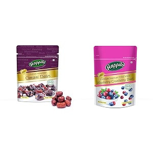 happilo premium international omani dates 250 gm  premium dried whole blueberry cranberry duet 200 g