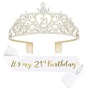 Happy 21st Birthday Decorations for Her with Happy 21st Birthday Sash for Women & Twenty-one Crown 21 years old Gifts for Her