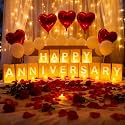 Happy Anniversary Light Up Letters, Include Light up Letters, with Tea Lights Candles, Latex Balloons, Aluminum Balloons and Rose Petals, Anniversary and Valentines' Day Decorations for Women