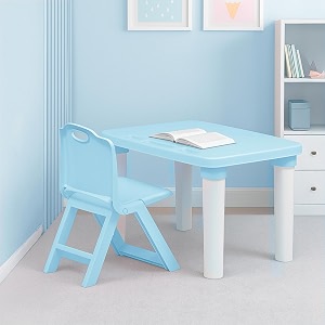 happy bear table and folding chair set for kids strong amp durable plastic made rectangle table with box space for stationery 3 level height adjustable light blue