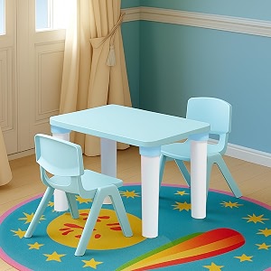 happy bear table and chair set for kids strong amp durable plastic made rectangle table with box space for stationery 3 level height adjustable tampc2 - blue
