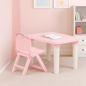 happy bear table and folding chair set for kids strong amp durable plastic made rectangle table with box space for stationery 3 level height adjustable light pink