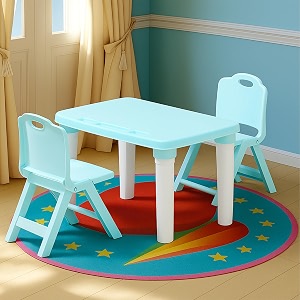 happy bear table and folding chair set for kids strong amp durable plastic made rectangle table with box space for stationery 3 level height adjustable tampf2-blue