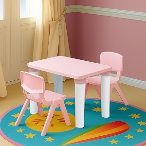happy bear table and chair set for kids strong amp durable plastic made rectangle table with box space for stationery 3 level height adjustable tampc2 - pink