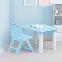 HAPPY BEAR Table and Folding Chair Set for Kids Strong &amp; Durable Plastic Made Rectangle Table with Box Space for Stationery 3 Level Height Adjustable (Light Blue)