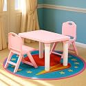 HAPPY BEAR Table and Folding Chair Set for Kids Strong &amp; Durable Plastic Made Rectangle Table with Box Space for Stationery 3 Level Height Adjustable (T&amp;F2-Pink)