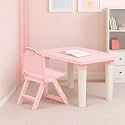 HAPPY BEAR Table and Folding Chair Set for Kids Strong & Durable Plastic Made Rectangle Table with Box Space for Stationery 3 Level Height Adjustable (Light Pink)