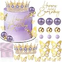 Happy Birthday Crown Cake Topper Candles Butterfly Balls Decoration