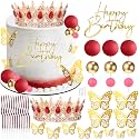 Happy Birthday Crown Cake Topper Candles Butterfly Balls Decoration