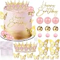 Happy Birthday Crown Cake Topper Candles Butterfly Balls Decoration