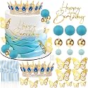 Happy Birthday Crown Cake Topper Candles Butterfly Balls Decoration