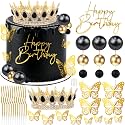 Happy Birthday Crown Cake Topper Candles Butterfly Balls Decoration
